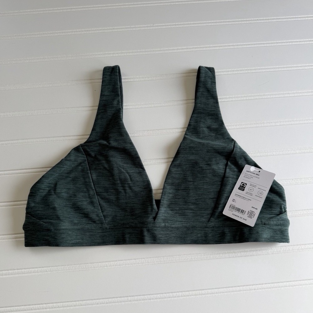 Athleta SoftLuxe Bralette Large Dark Green Wireless Recycled Material A-C New!
